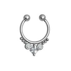 FSEPJ-05, Fake Septum Piercing aus Chirurgenstahl 316L mit Kristall.