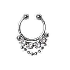 FSEPJ-06, Fake Septum Piercing aus Chirurgenstahl 316L mit Kristall.