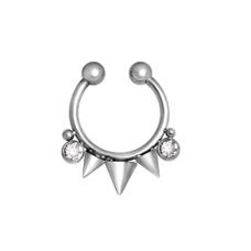 FSEPJ-02, Fake Septum Piercing aus Chirurgenstahl 316L mit Kristall.