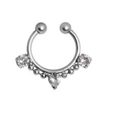 FSEPJ-03, Fake Septum Piercing aus Chirurgenstahl 316L mit Kristall.