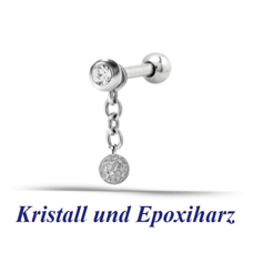 MJBTCH-05, Ohrpiericng aus Chirurgenstahl 316L mit Kristall & Zirkonia.